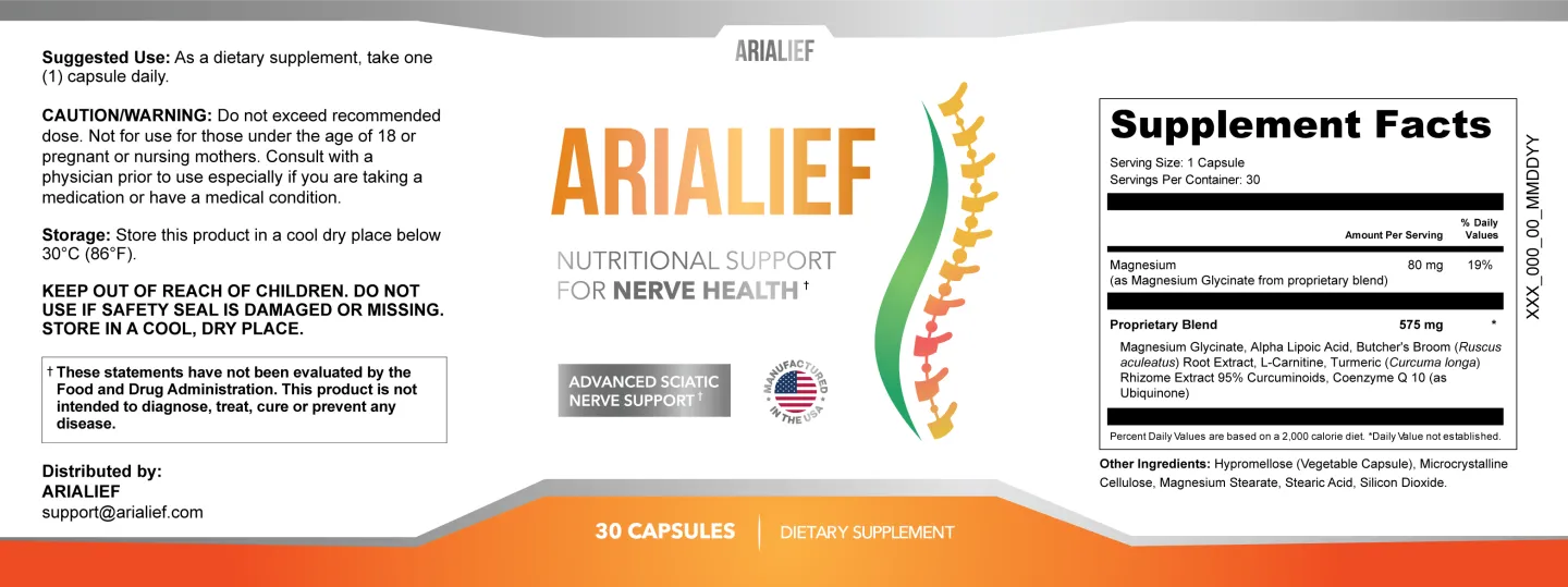 Arialief Supplement Facts Label